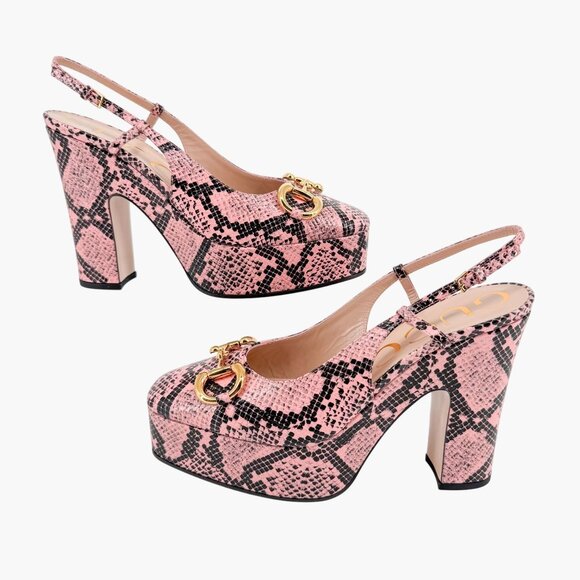 Gucci Baby 120 Horsebit Platform Pumps EU 38.5 US 8.5 Pink Python Slingback Heel - Picture 9 of 13